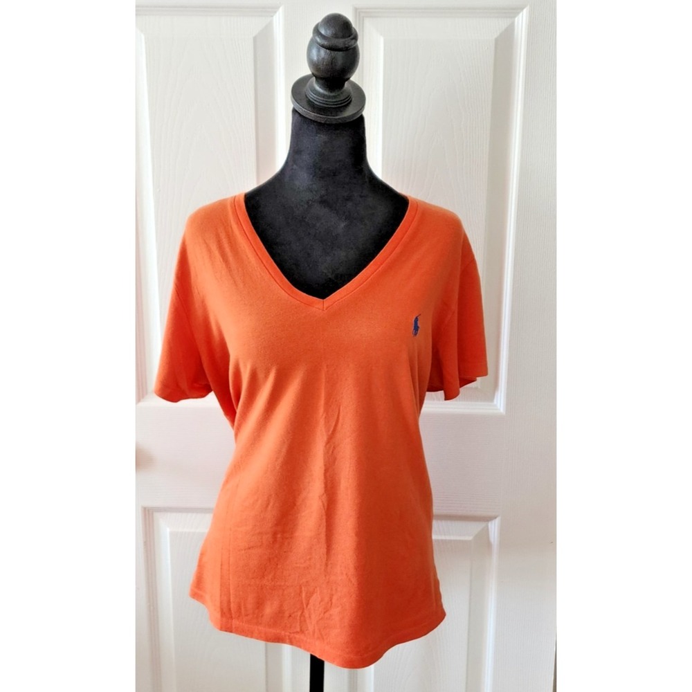 Ralph Lauren Women's Orange V Neck Short Sleeve T Shirt XL